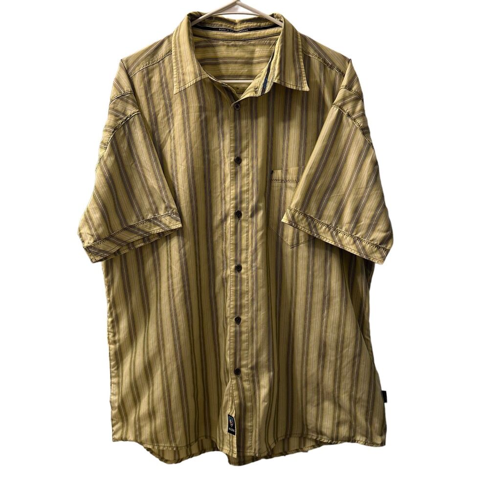 Kuhl Striped Button Up Short Sleeve Shirt Men's Size Large Green Camping Hiking